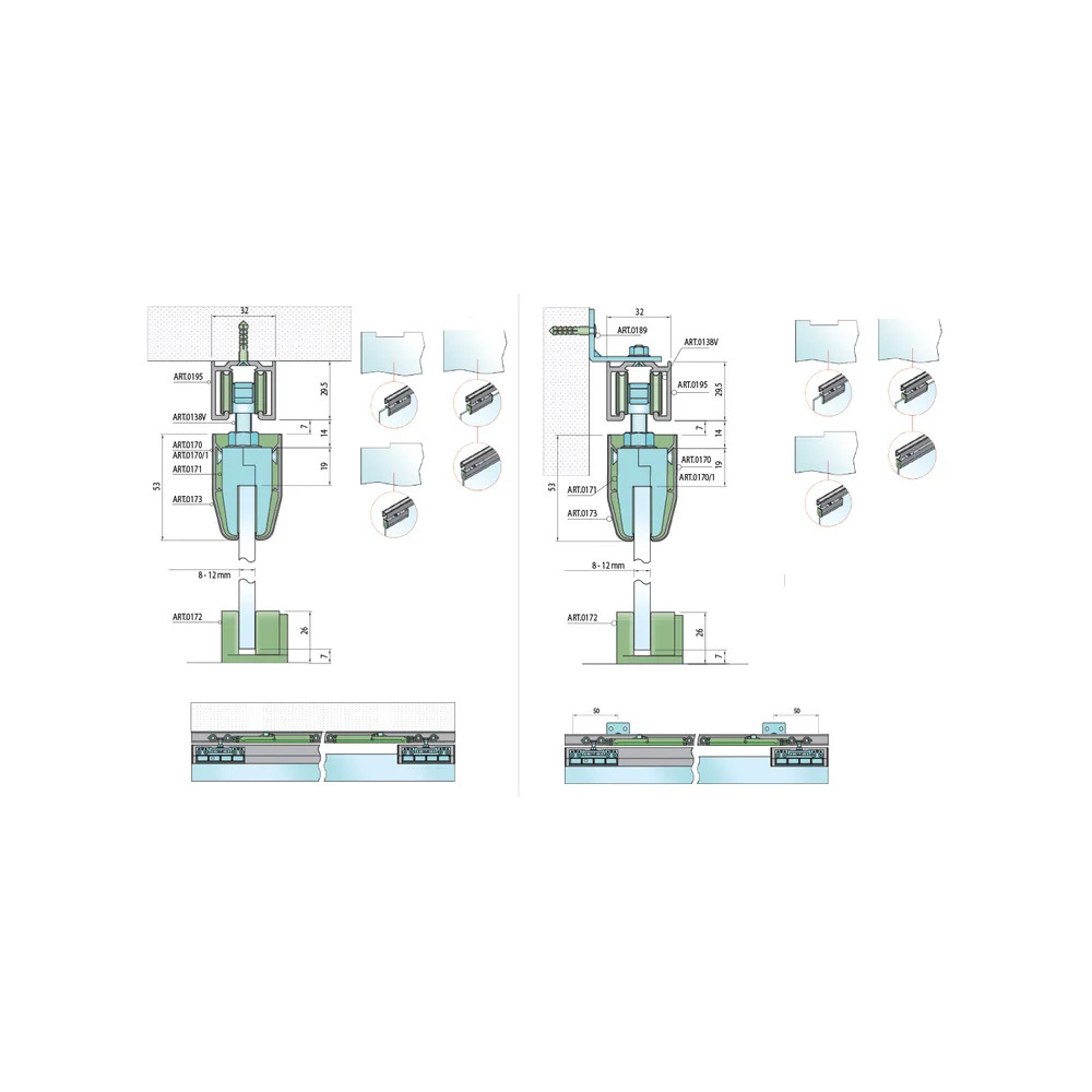 Beschläge für Glasschiebetüren SISCO SISTEM - SILENT GLASS S 100 SP